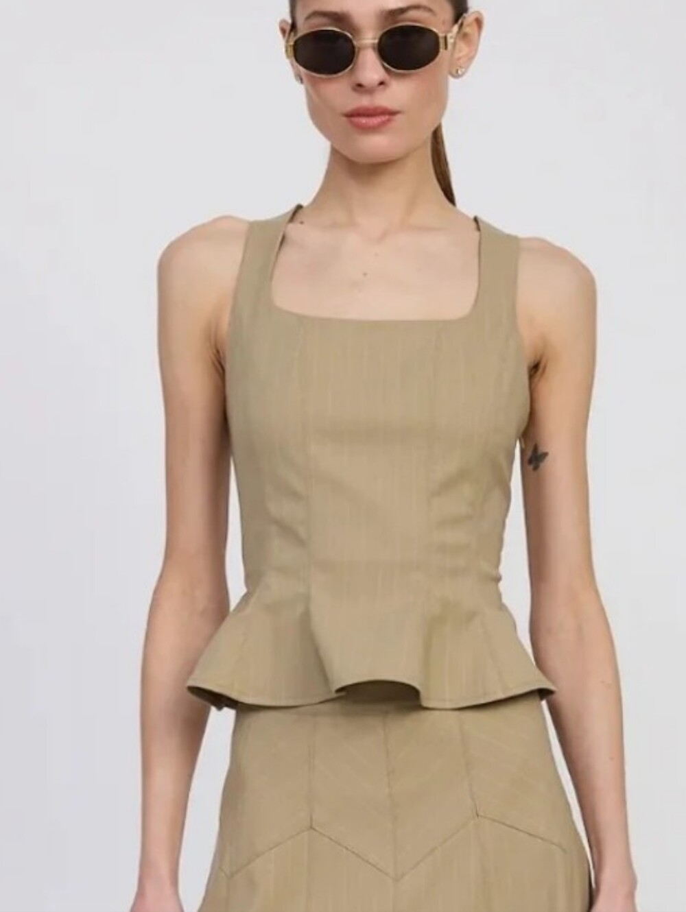 En Saison Arden Pinstripe Peplum Top